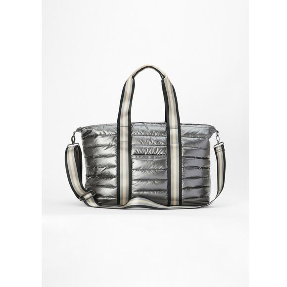 NWOT Fabletics Large Quilted Tote Gym Bag Metallic Gunmetal - Picture 2 of 13